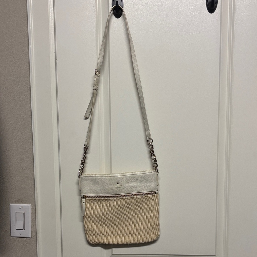 Kate Spade White Leather and Straw Crossbody Bag